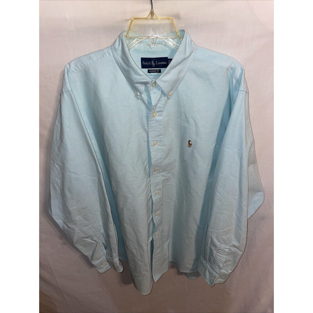 Polo Ralph Lauren Flesh Pony Mens Dress Shirt Size XL (17.5) Light Blue Business